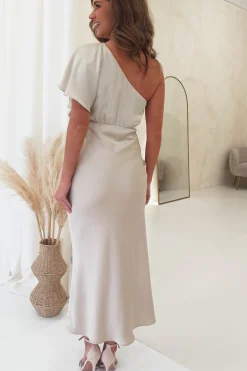 Jenna Soft Satin One Shoulder Maxi | Champagne