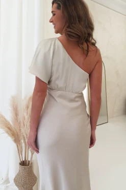Jenna Soft Satin One Shoulder Maxi | Champagne