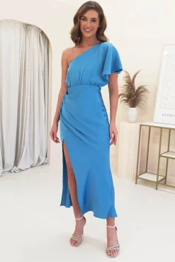 Jenna Soft Satin One Shoulder Maxi | Blue
