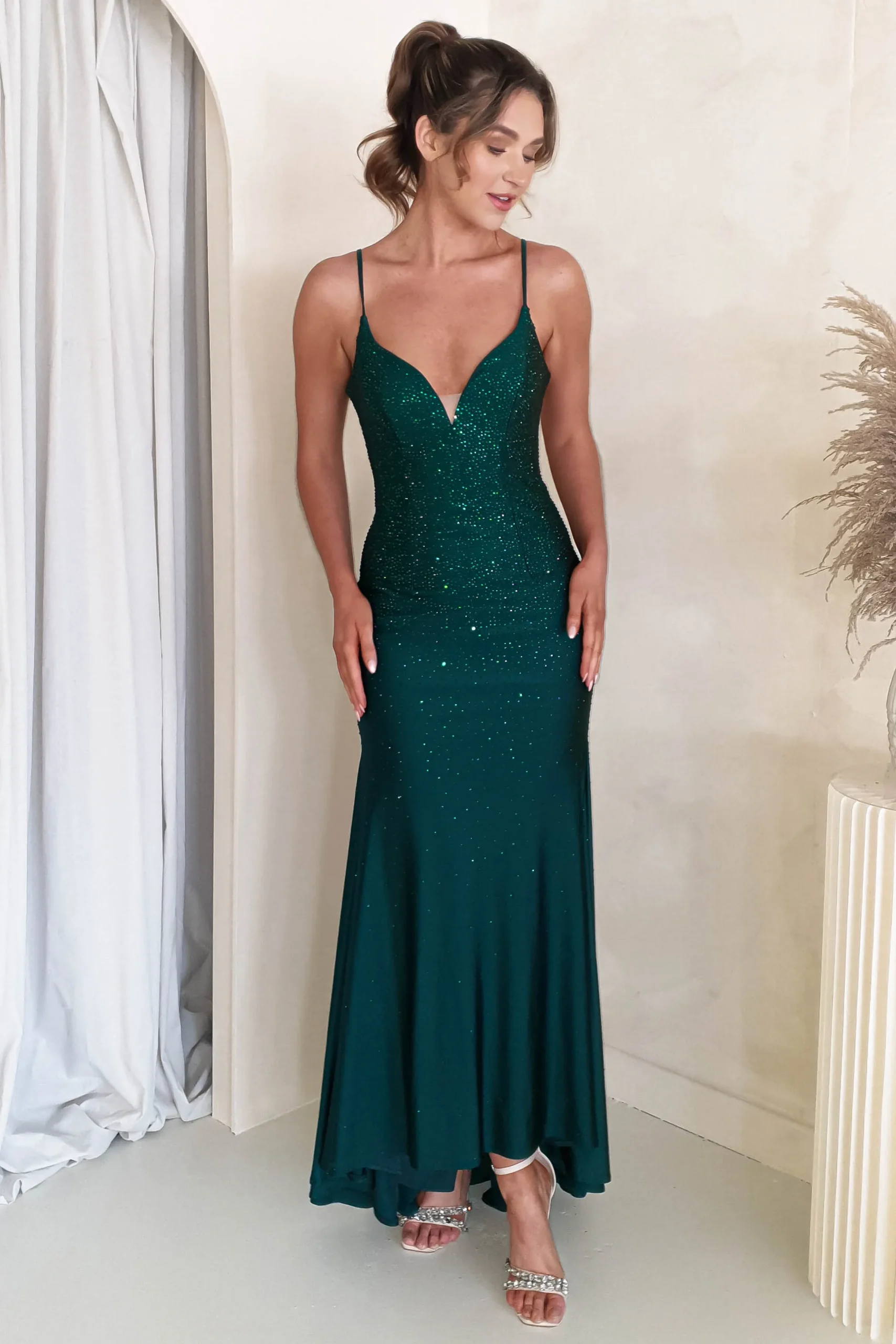 Jennifer Diamante Bodycon Gown | Dark Green