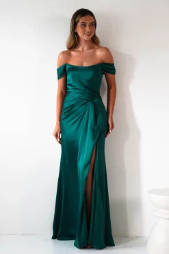 Jessi Soft Saton Maxi Gown | Emerald Green