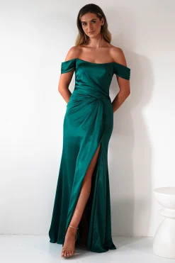 Jessi Soft Saton Maxi Gown | Emerald Green