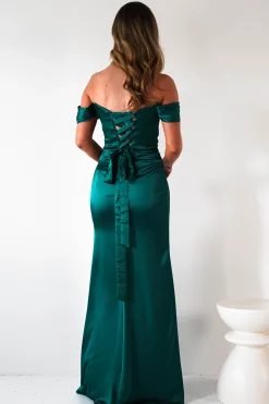 Jessi Soft Saton Maxi Gown | Emerald Green