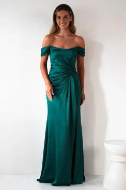 Jessi Soft Saton Maxi Gown | Emerald Green