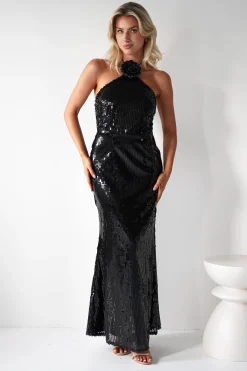 Jonna Halter Neck Sequin Maxi Dress | Black