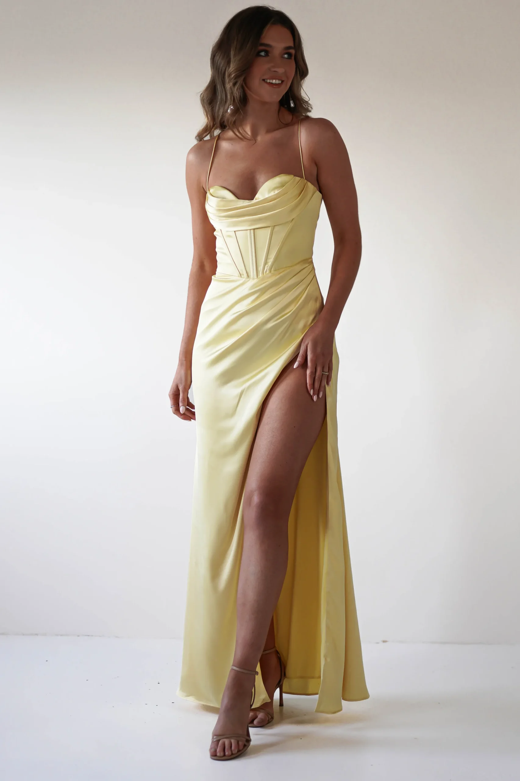 Julianne Corset Satin Gown | Yellow