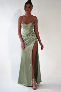 Julianne Corset Satin Gown | Sage