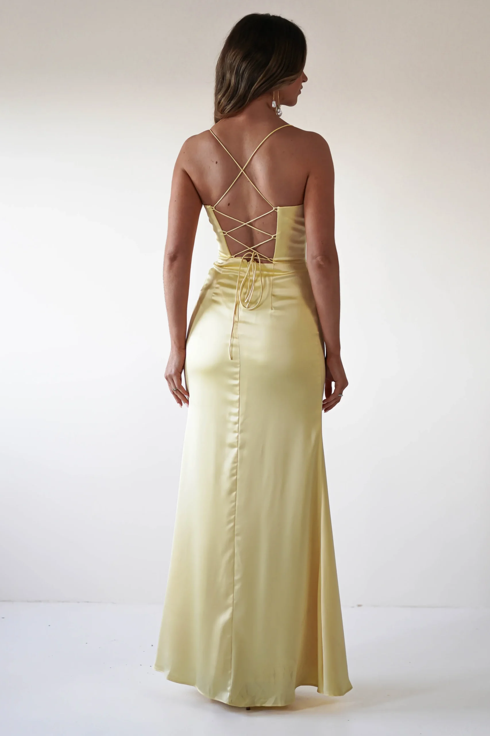 Julianne Corset Satin Gown | Yellow
