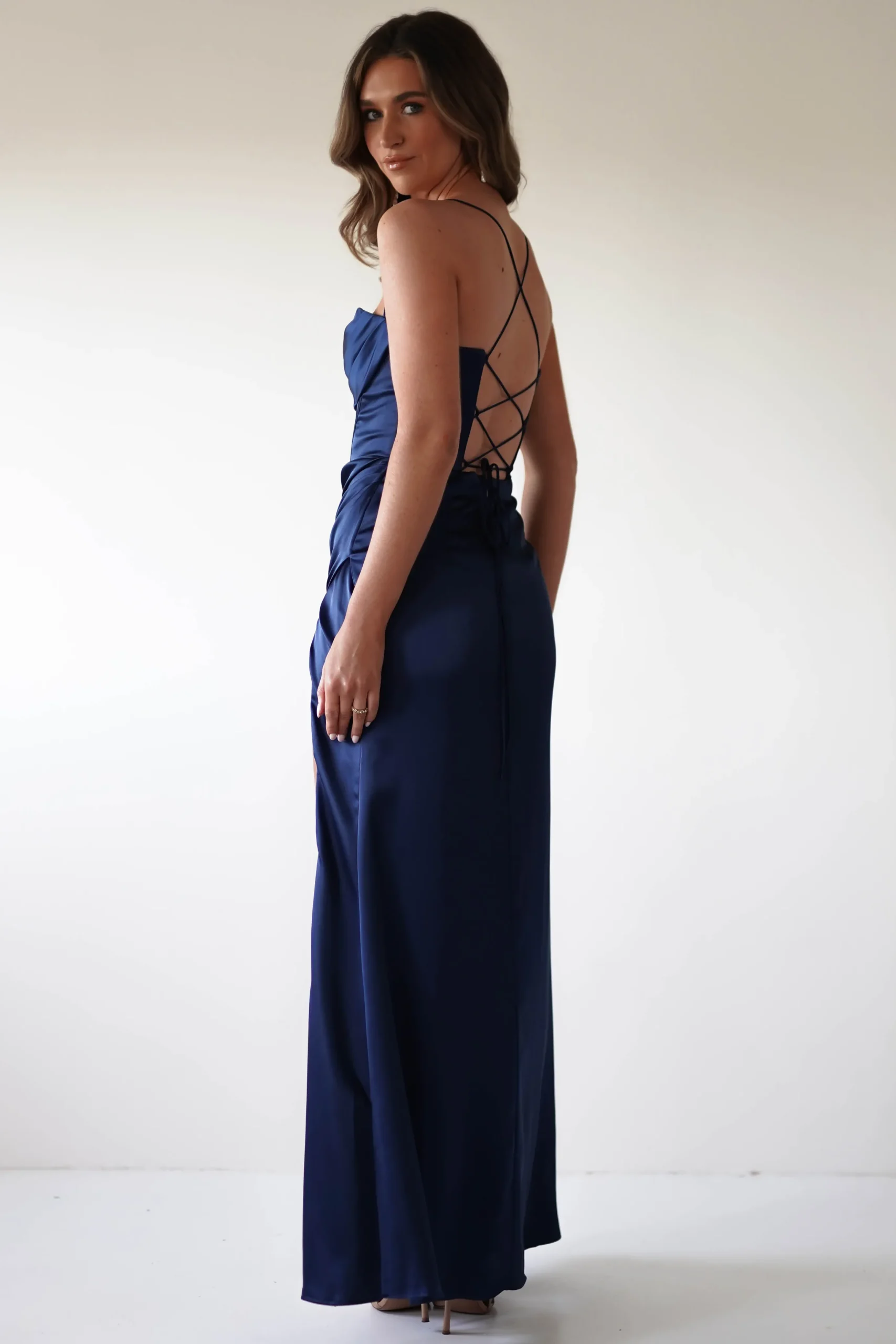 Julianne Corset Satin Gown | Navy