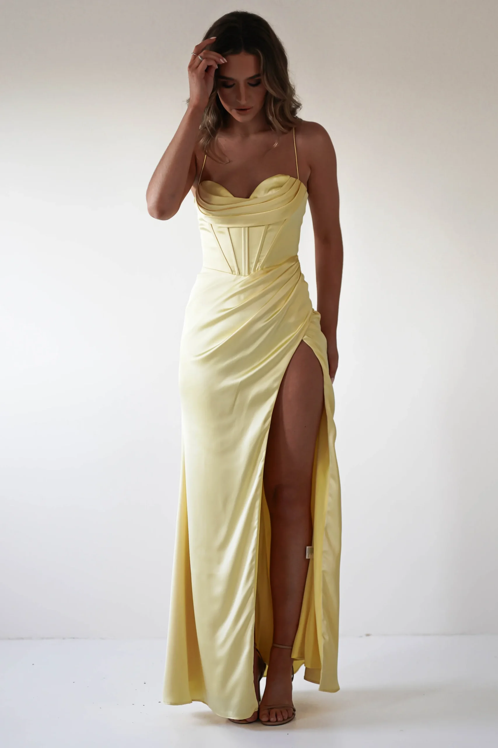 Julianne Corset Satin Gown | Yellow