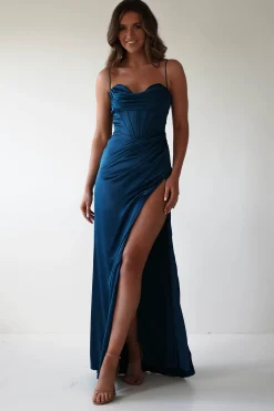 Julianne Corset Satin Gown | French Navy
