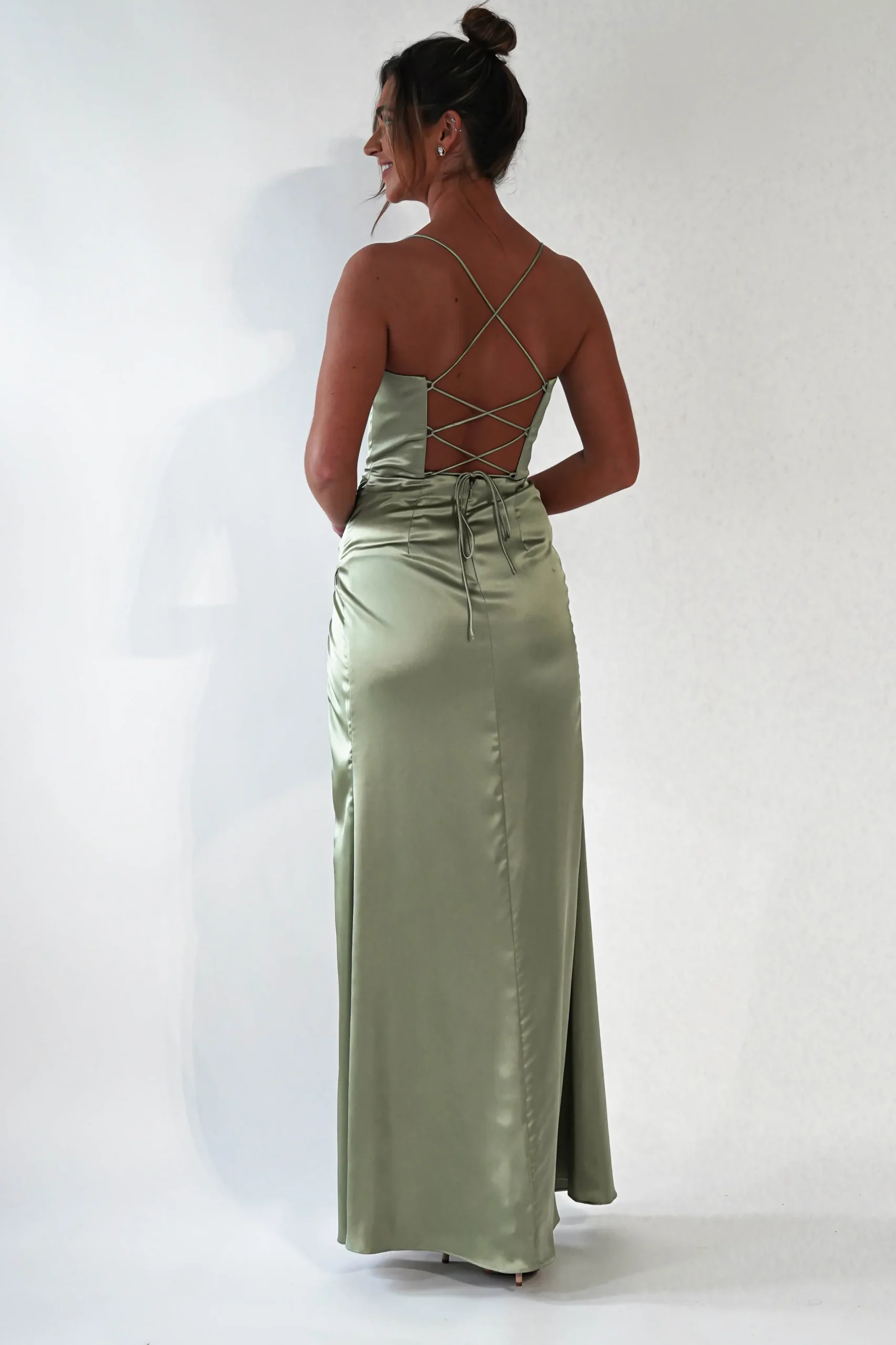 Julianne Corset Satin Gown | Sage