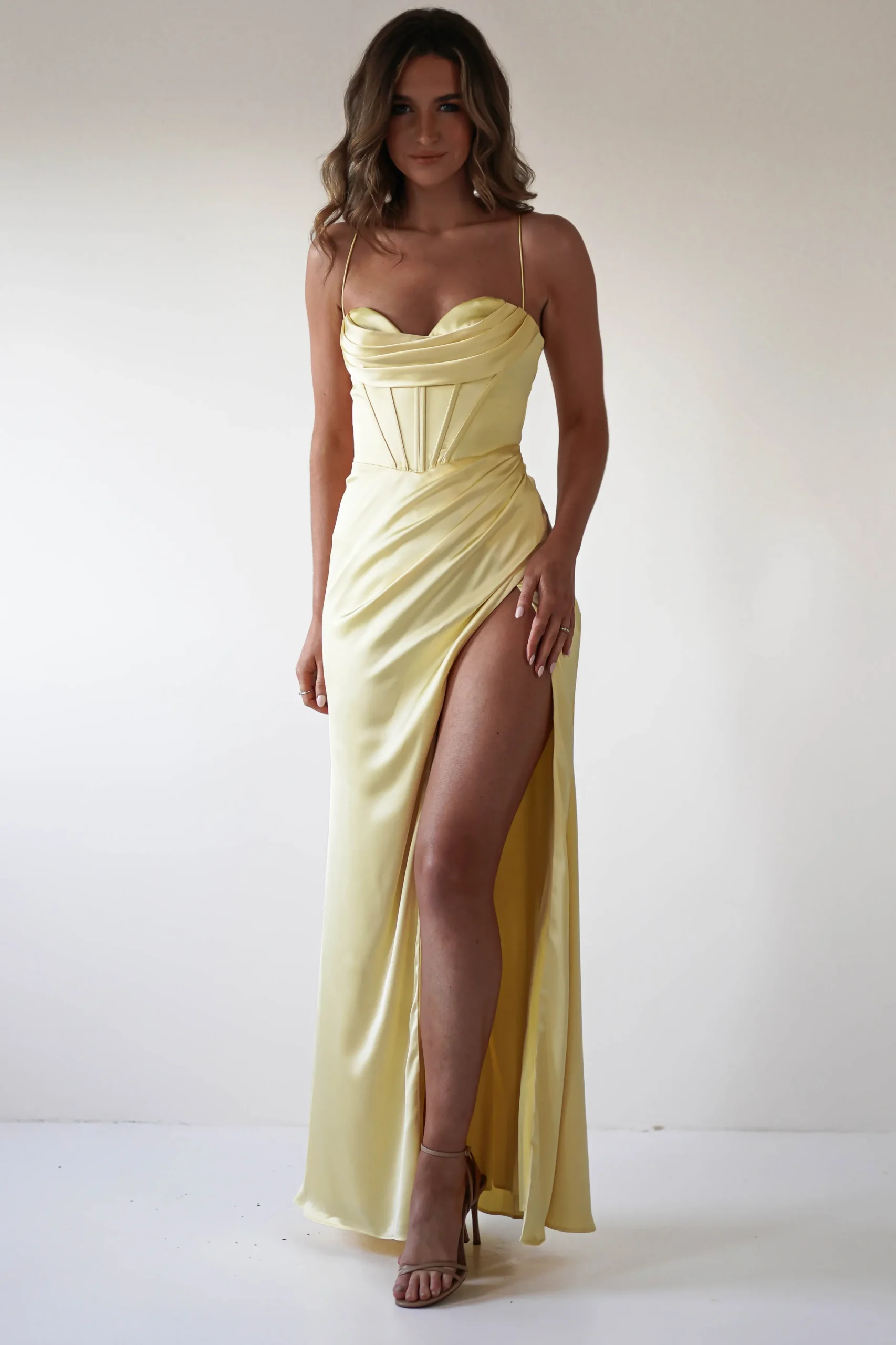 Julianne Corset Satin Gown | Yellow