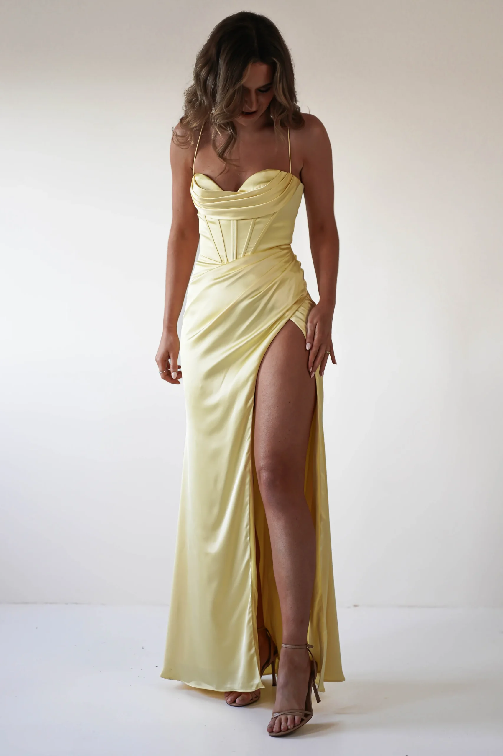 Julianne Corset Satin Gown | Yellow