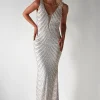Julietta Sequin Bodycon Maxi Dress | Silver/Nude