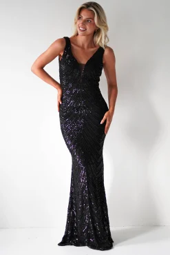 Julietta Sequin Bodycon Maxi Dress | Black