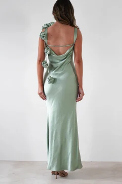 Karley Soft Satin Maxi Dress | Sage Green
