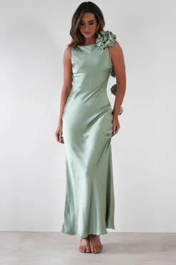 Karley Soft Satin Maxi Dress | Sage Green
