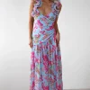 Karmen Ruffle Floral Midaxi Dress | Blue/Pink