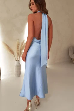Kaylah Satin Halter Neck Maxi Dress | Light Blue