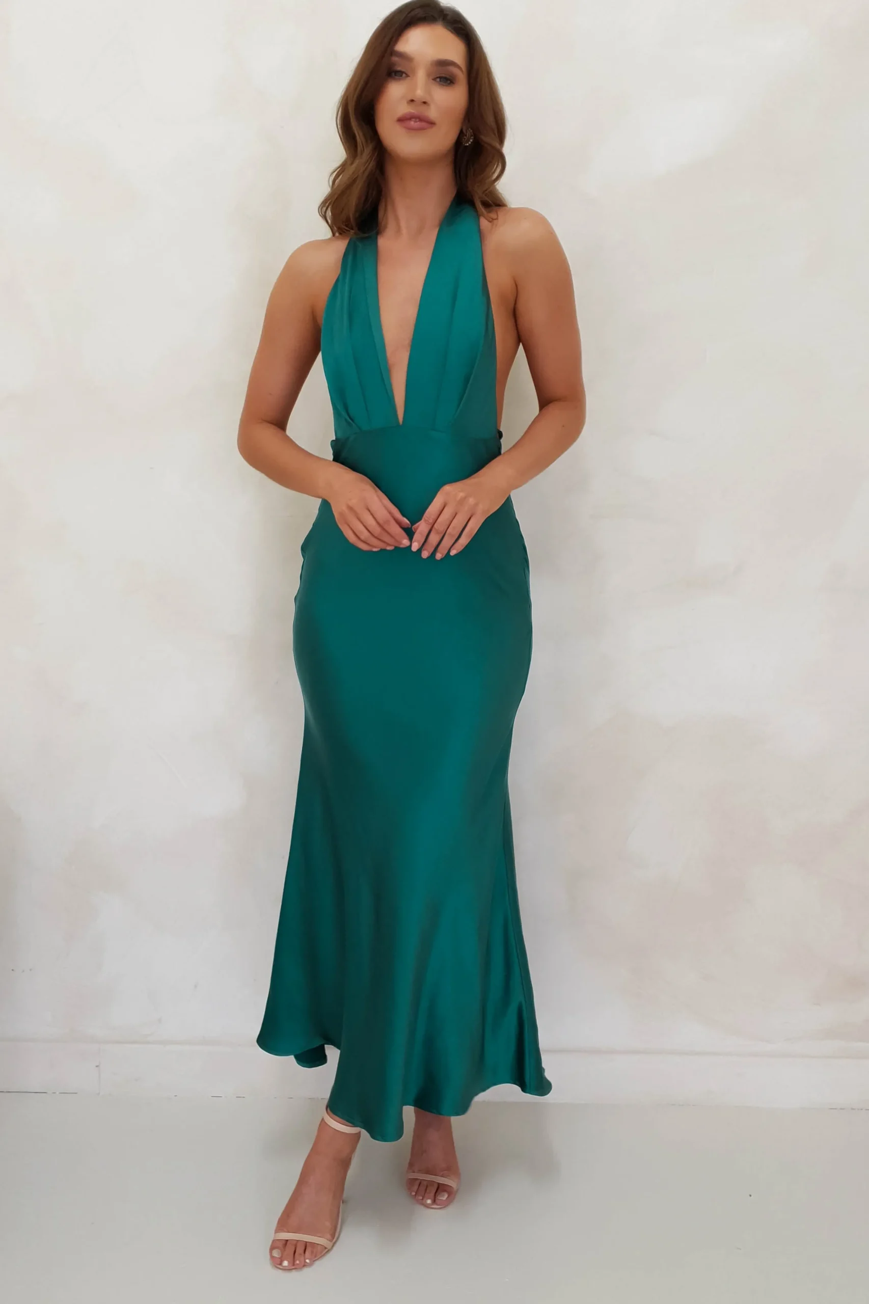 Kaylah Satin Halter Neck Maxi Dress | Green