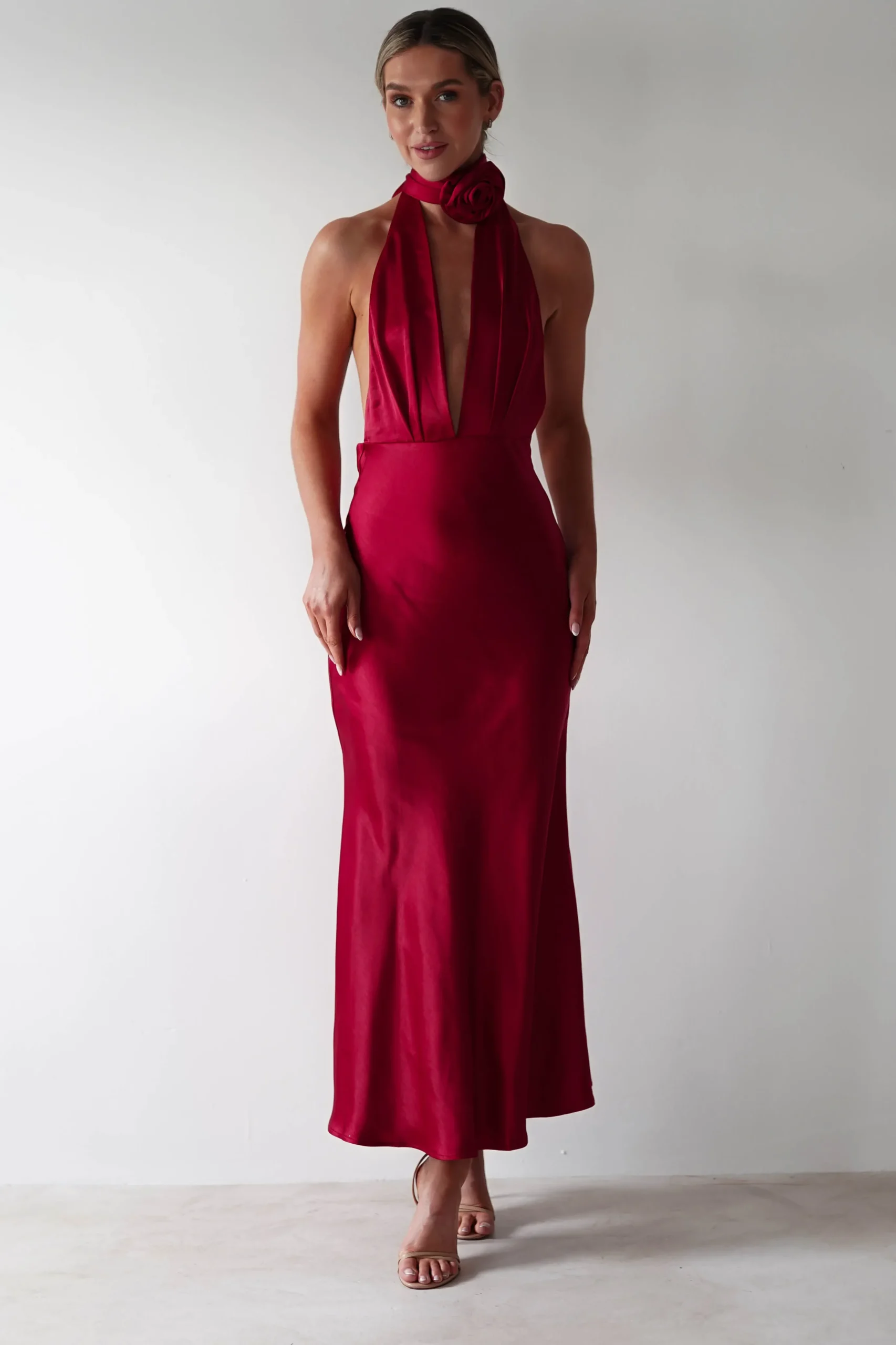 Kaylah Soft Satin Maxi Dress | Cherry Red