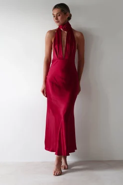 Kaylah Soft Satin Maxi Dress | Cherry Red