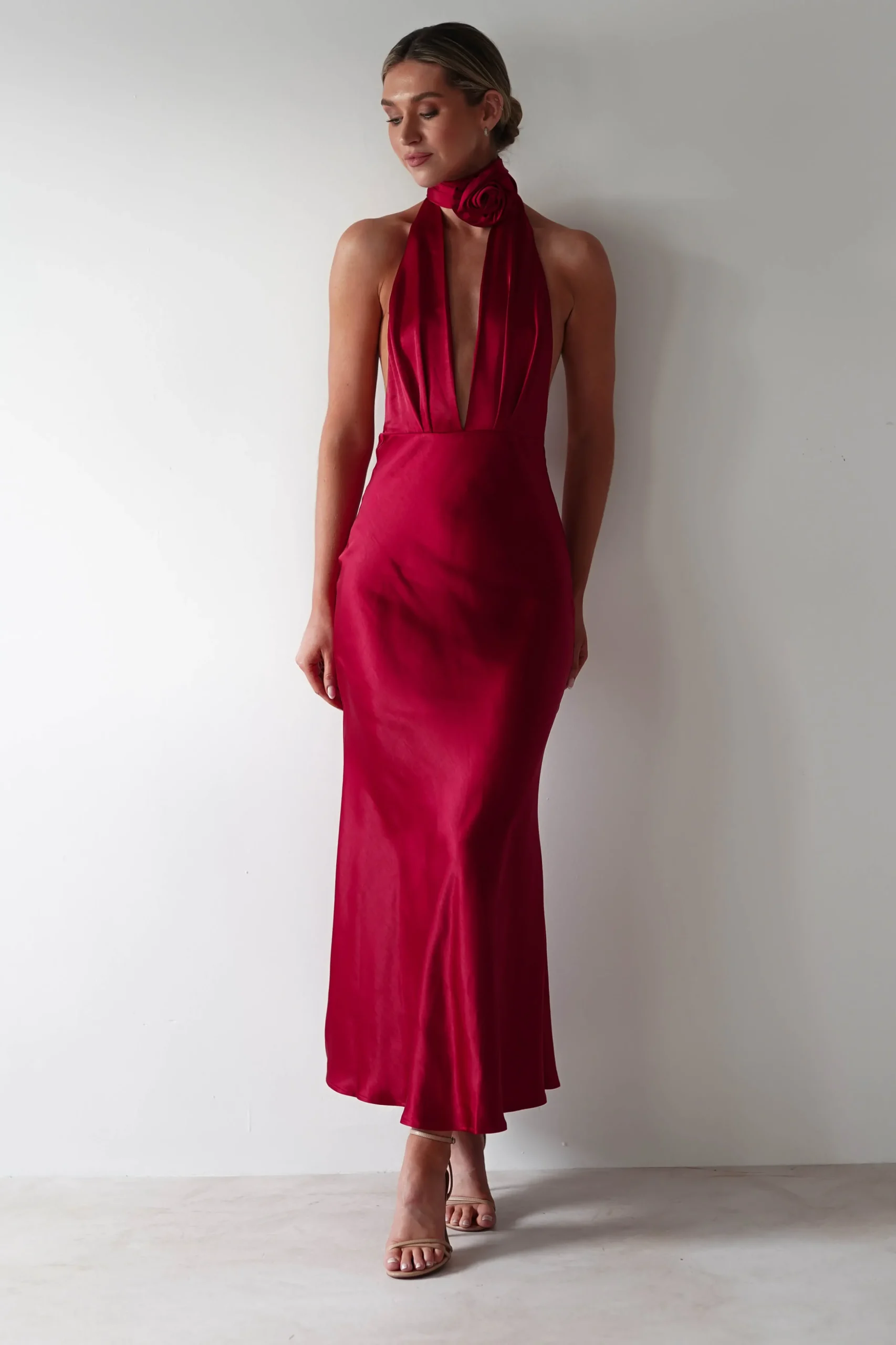 Kaylah Soft Satin Maxi Dress | Cherry Red