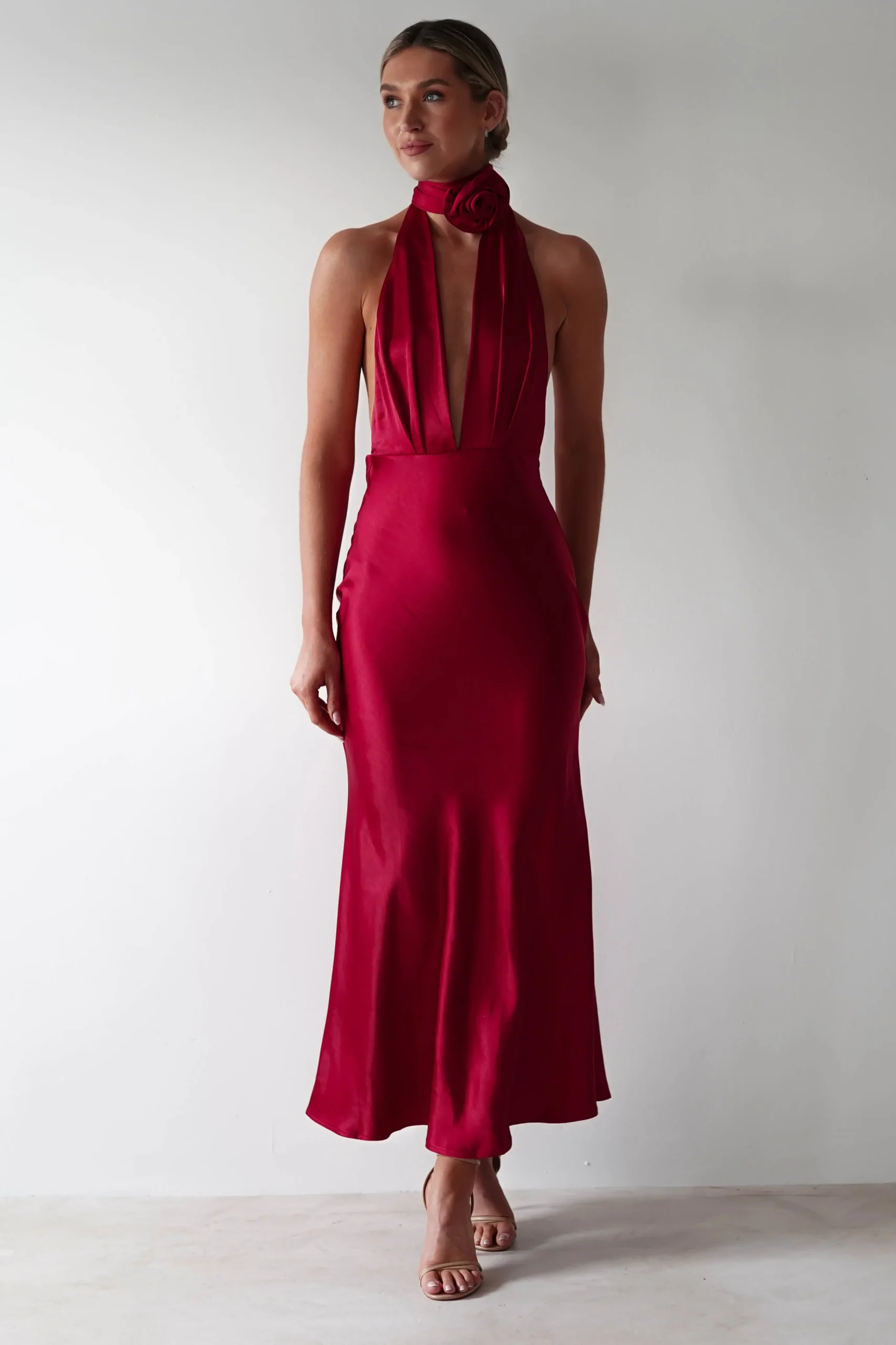 Kaylah Soft Satin Maxi Dress | Cherry Red