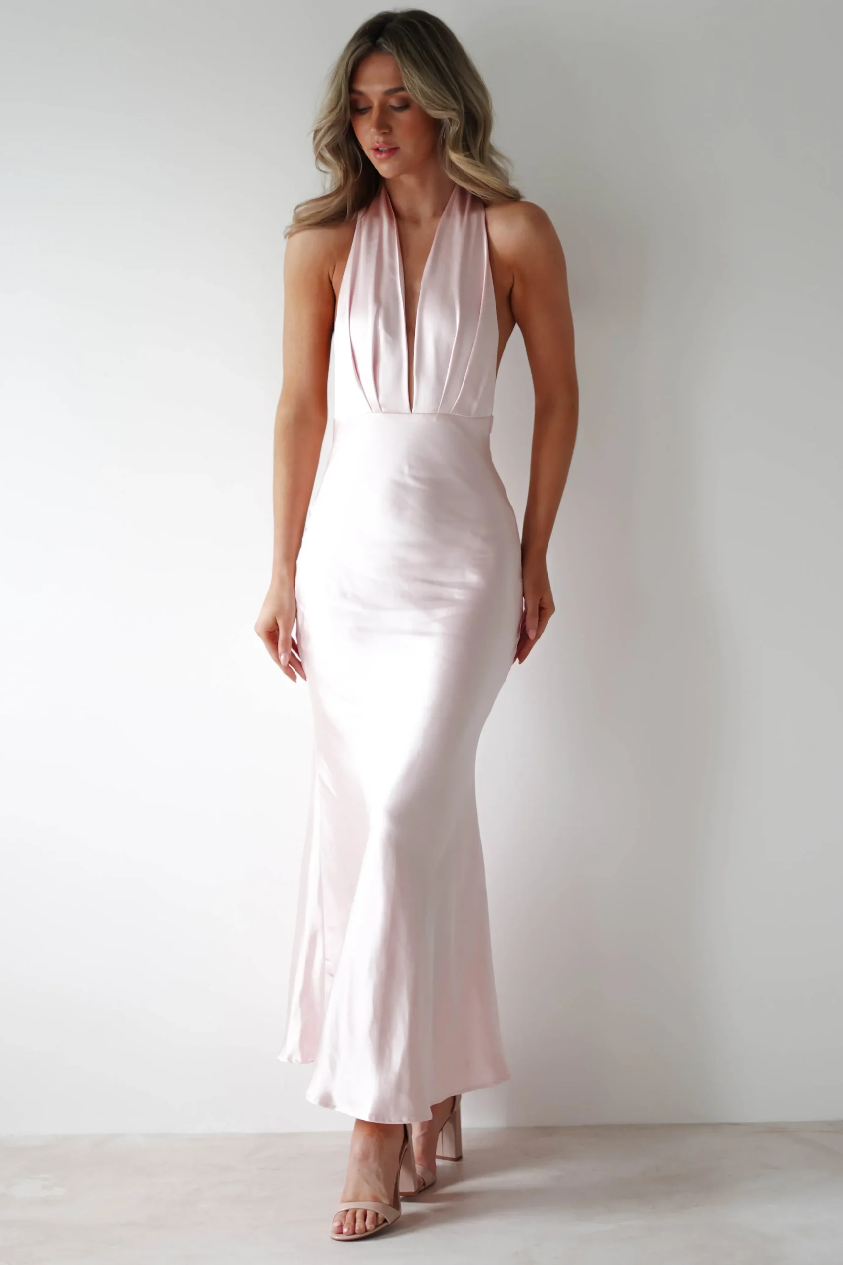 Kaylah Soft Satin Maxi Dress | Pearl Pink