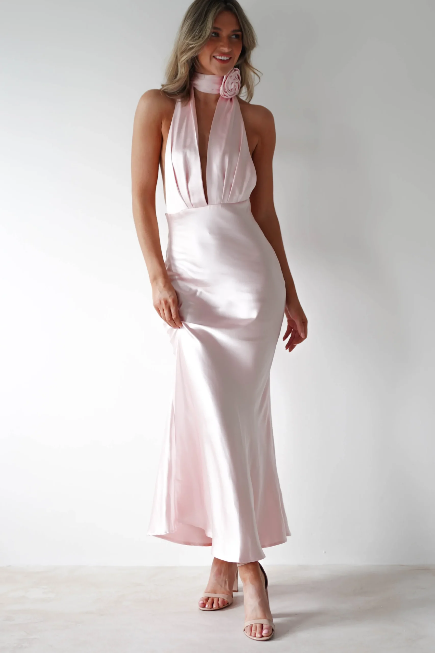 Kaylah Soft Satin Maxi Dress | Pearl Pink