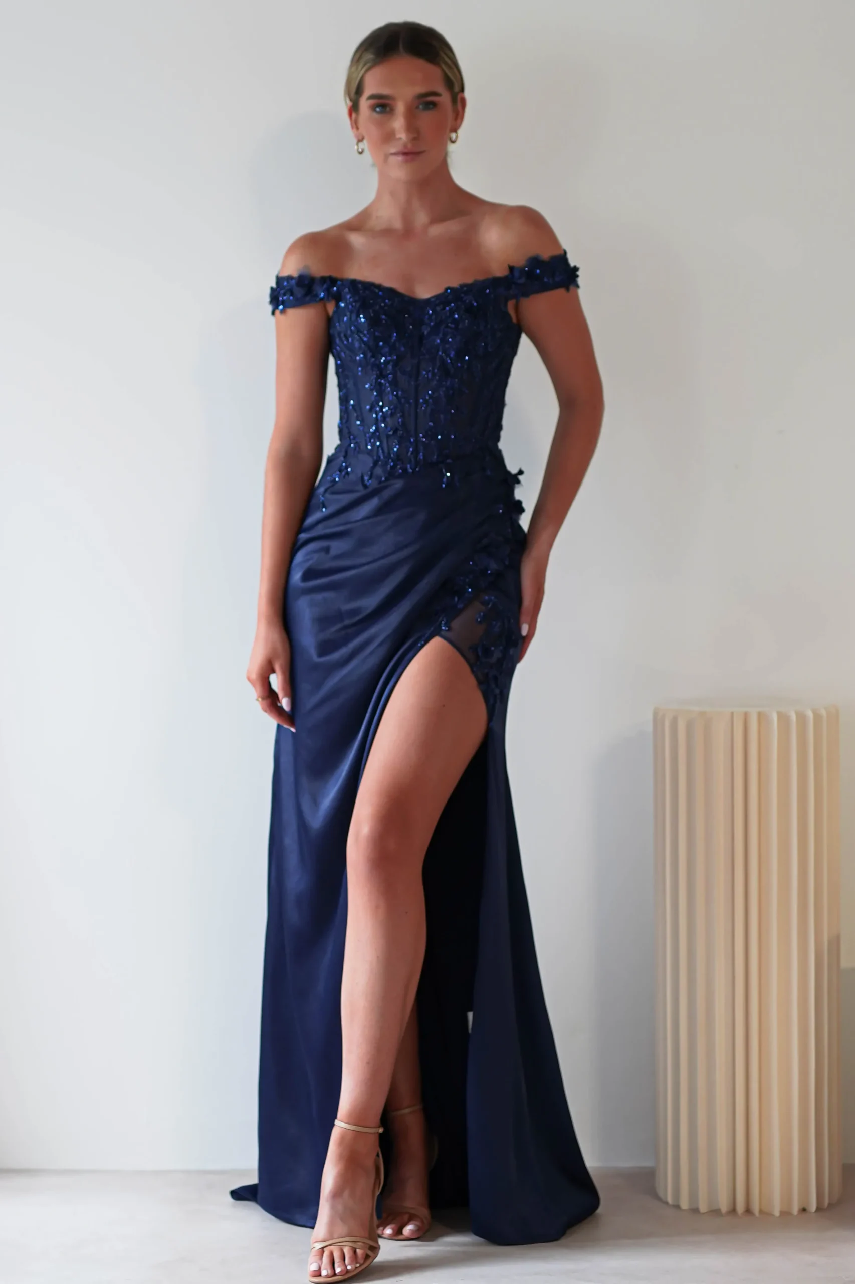 Khacy Embellished Gown | Navy