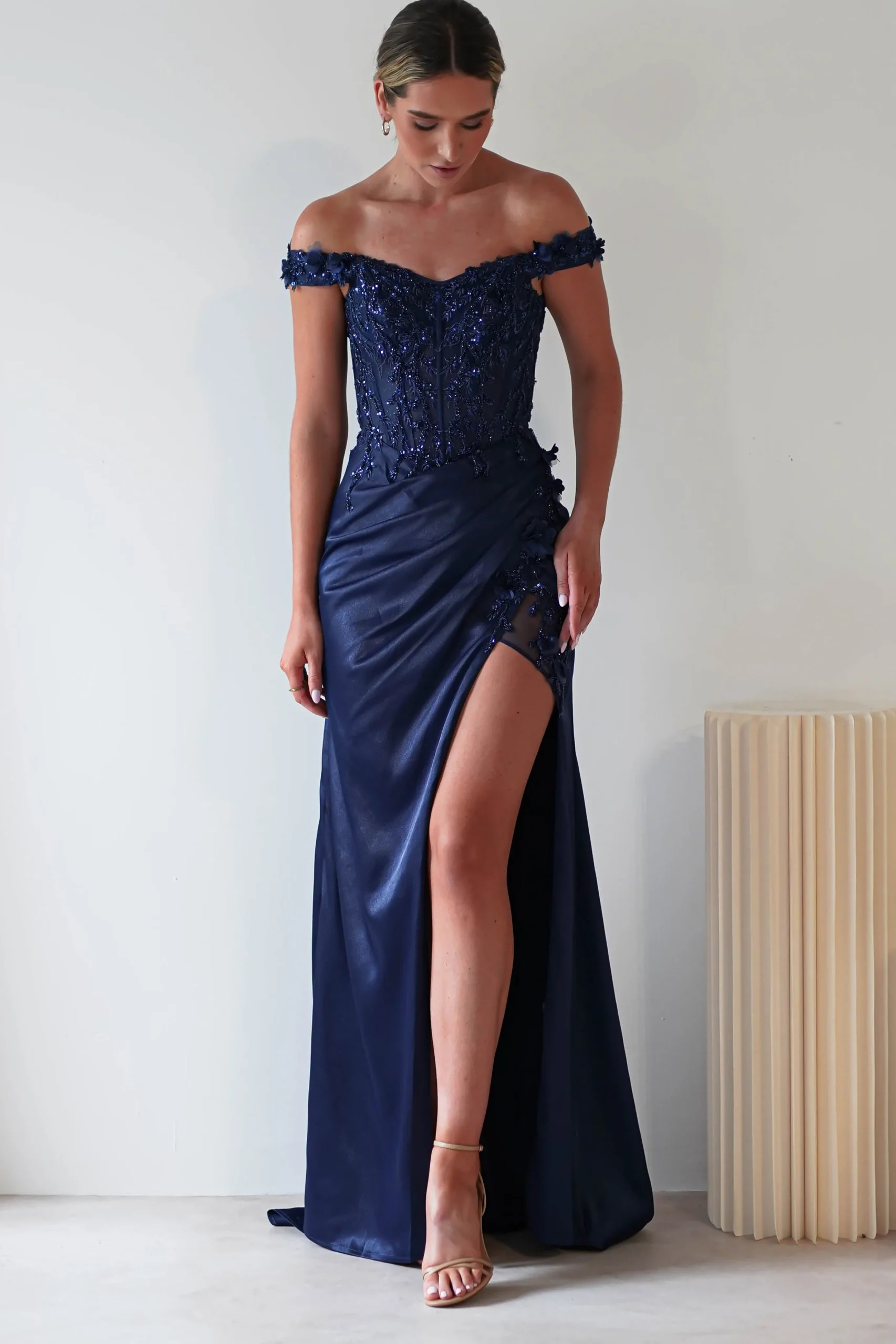 Khacy Embellished Gown | Navy