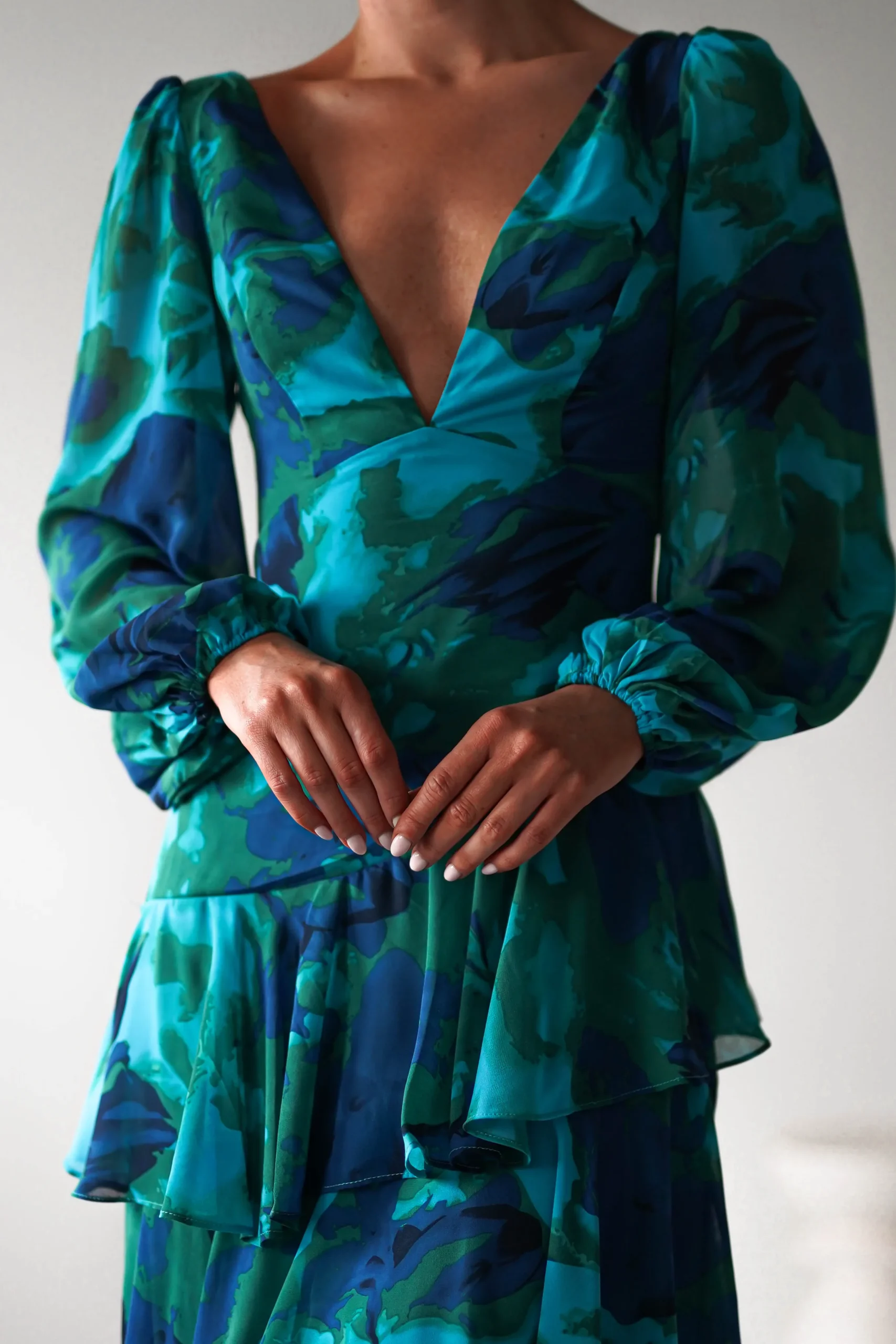 Kiyah Long Sleeve Maxi Dress | Green Print