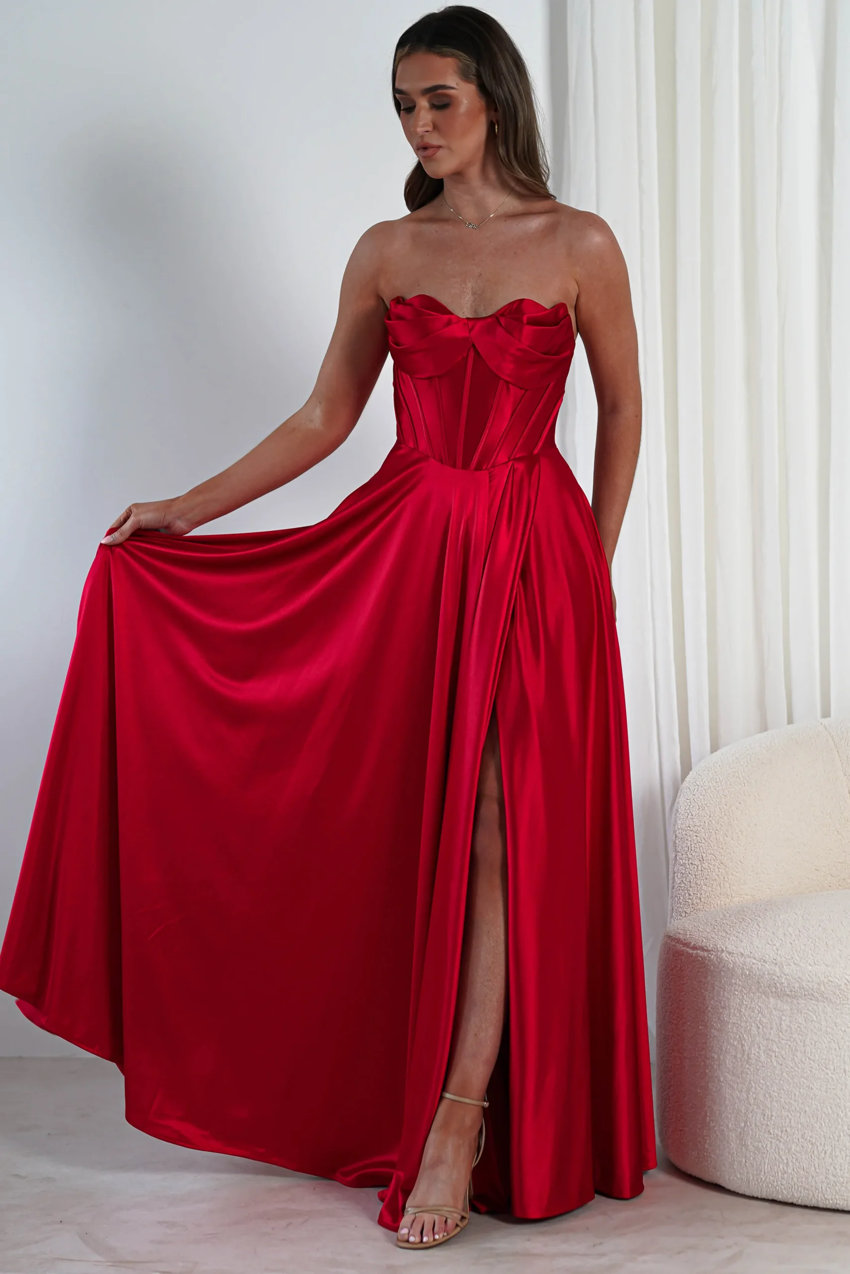 Kristi Strapless A Line Gown | Red