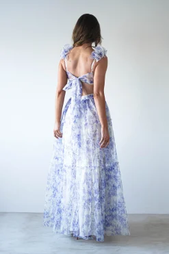 Lauren Floral Tulle Maxi Dress | Blue/White