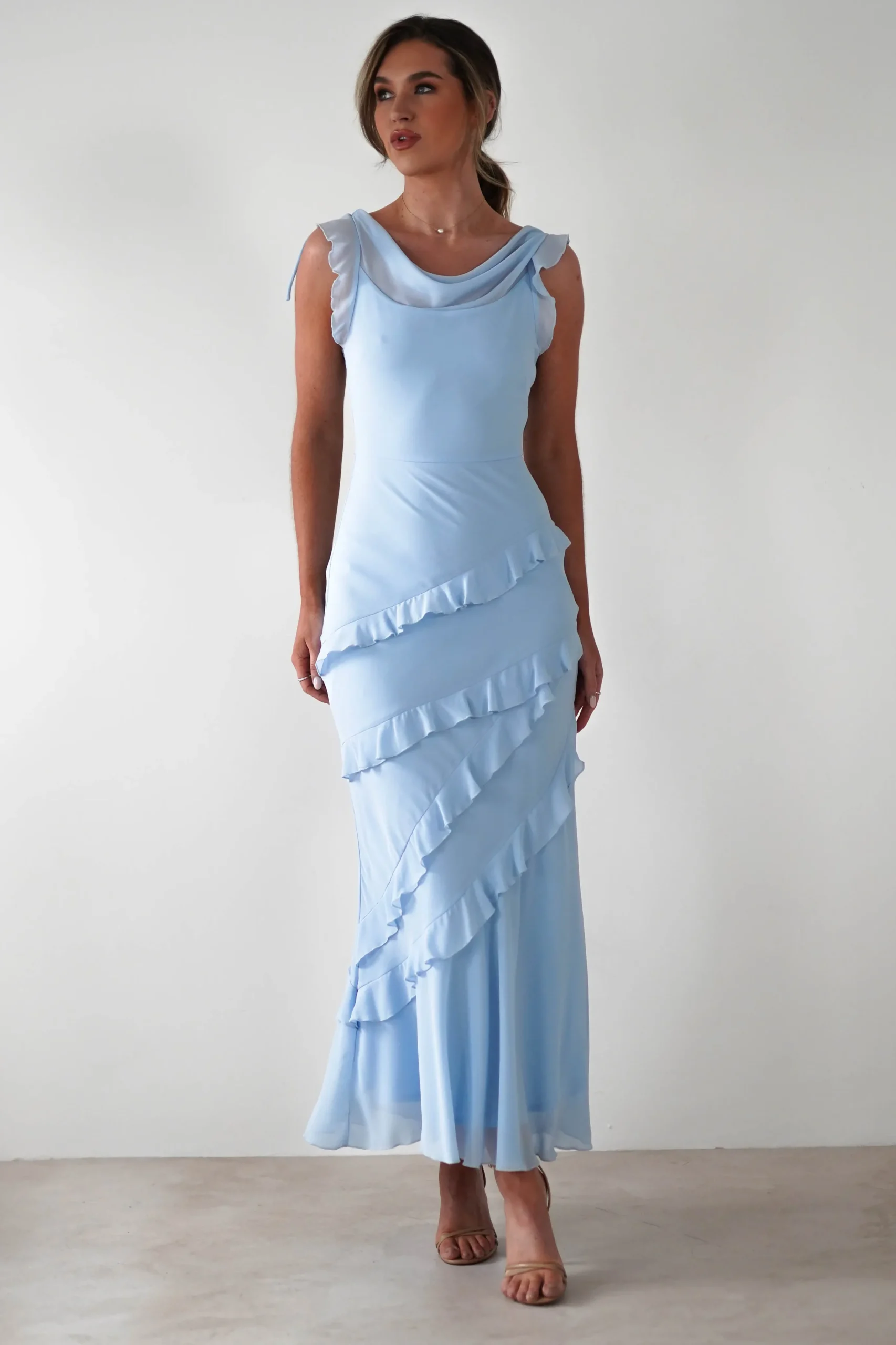 Lauretta Ruffle Chiffon Maxi Dress | Blue