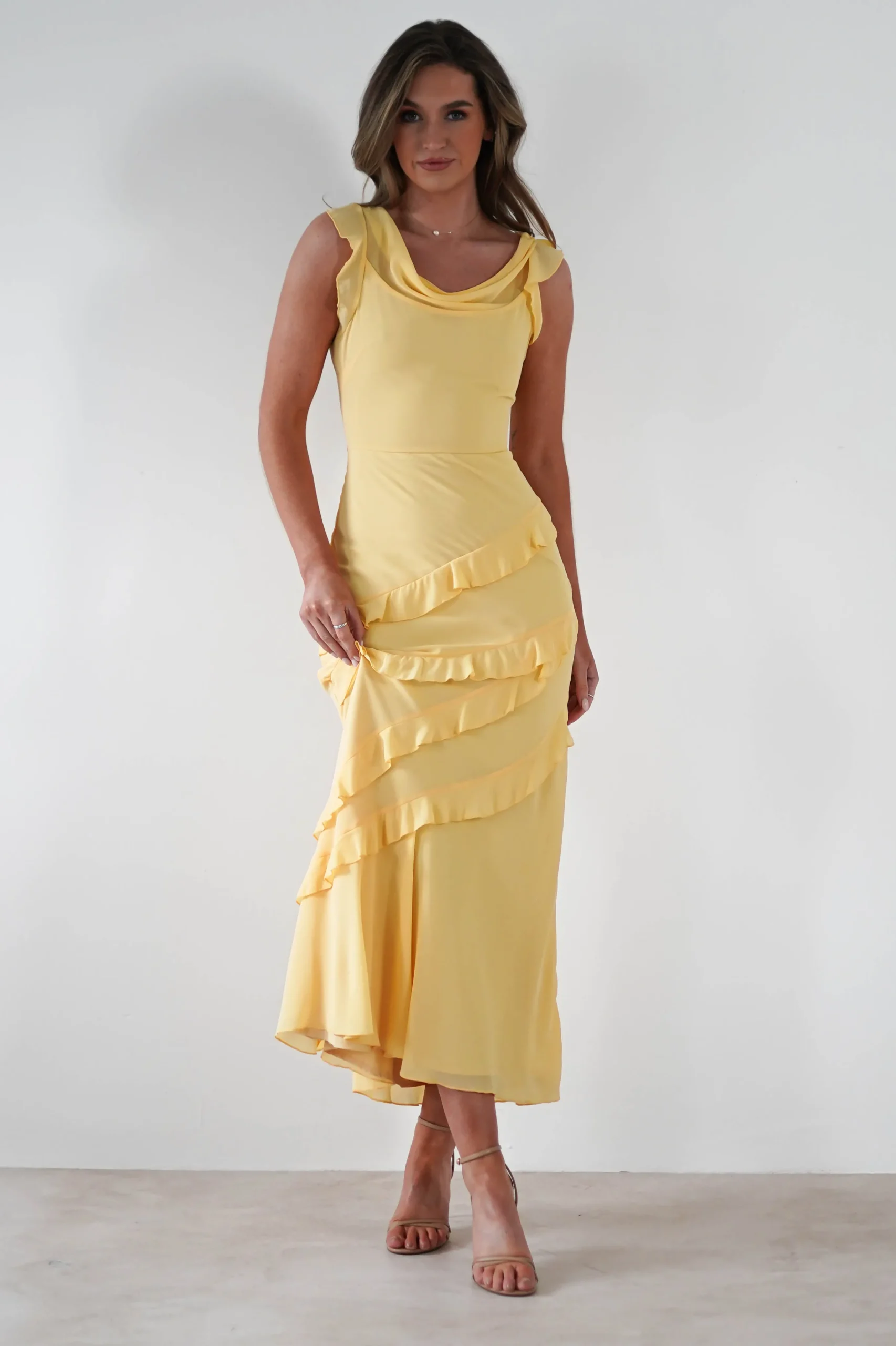 Lauretta Ruffle Chiffon Maxi Dress | Yellow