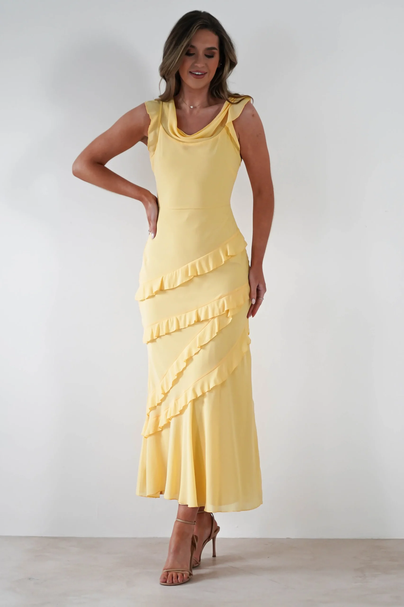 Lauretta Ruffle Chiffon Maxi Dress | Yellow