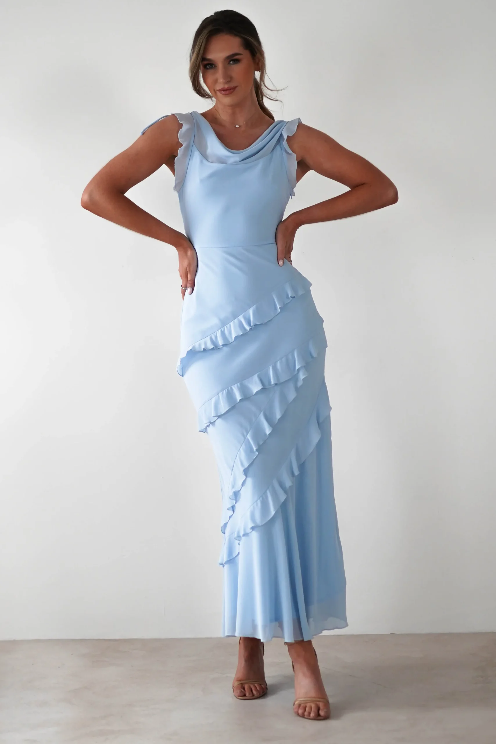 Lauretta Ruffle Chiffon Maxi Dress | Blue