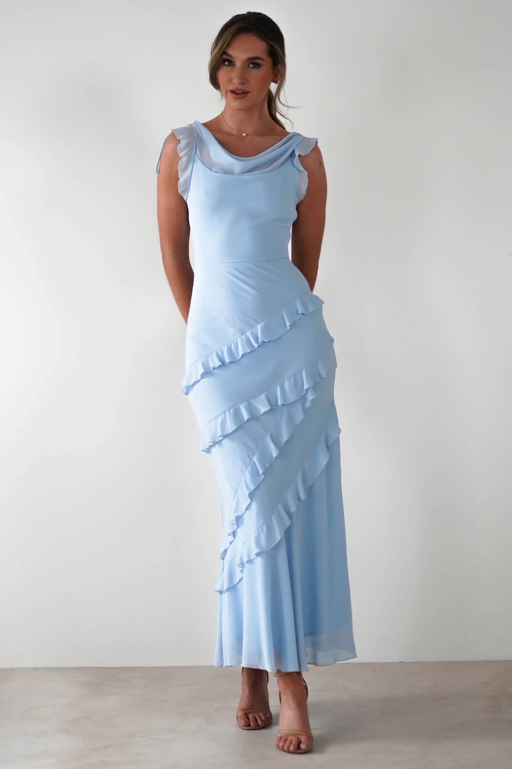 Lauretta Ruffle Chiffon Maxi Dress | Blue
