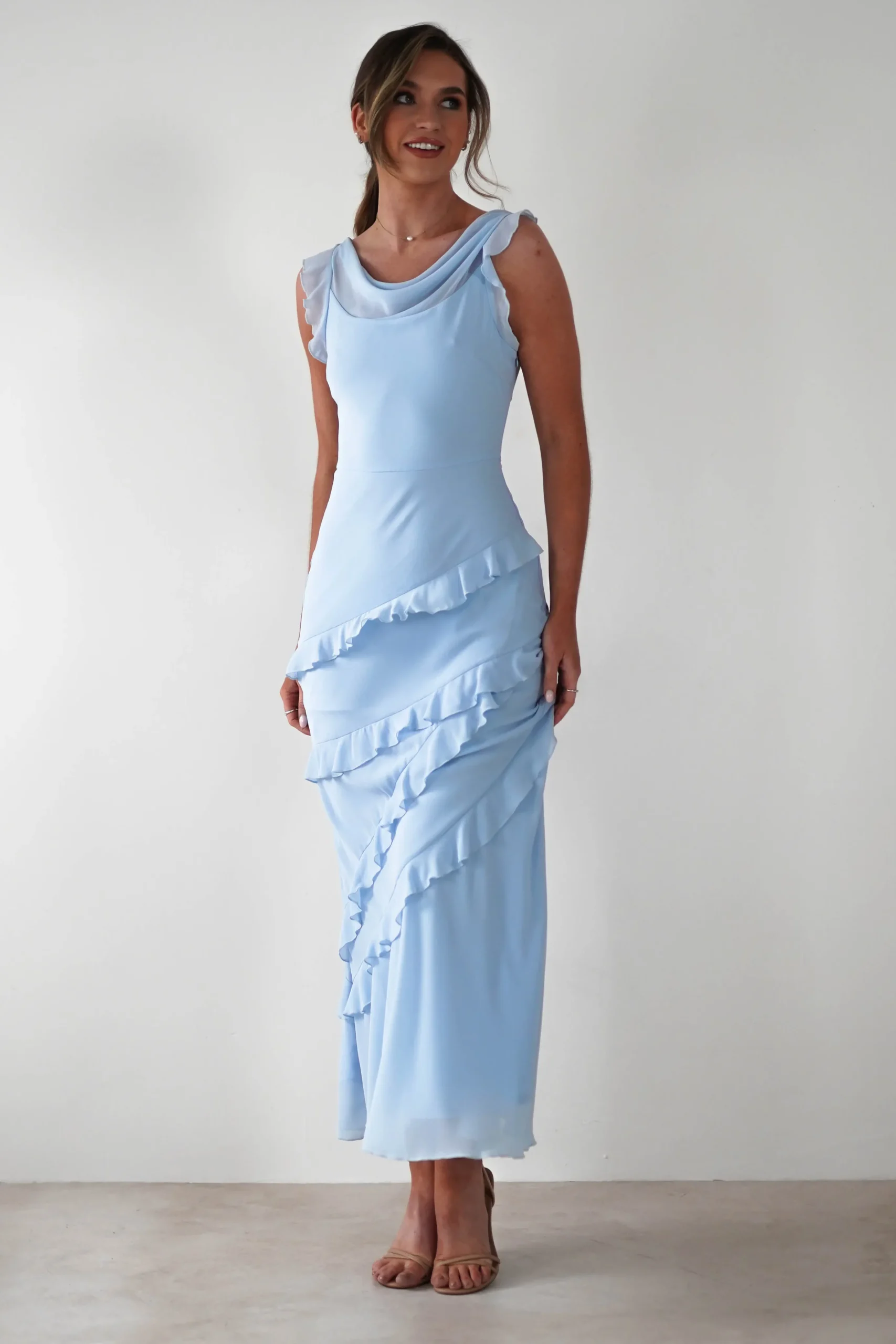 Lauretta Ruffle Chiffon Maxi Dress | Blue