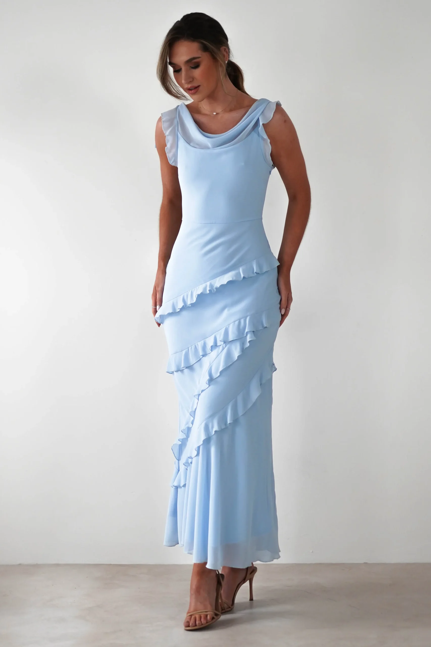Lauretta Ruffle Chiffon Maxi Dress | Blue