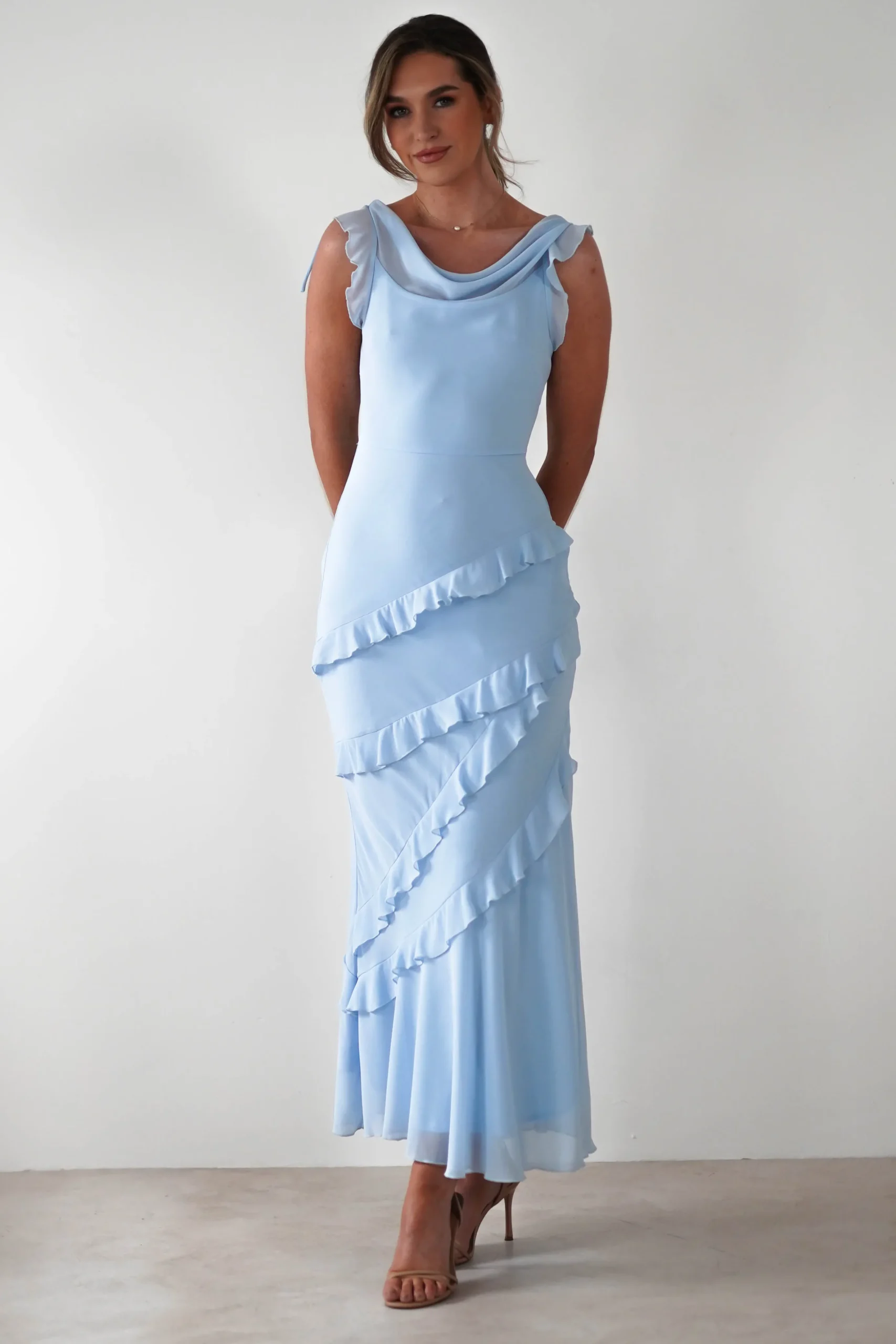 Lauretta Ruffle Chiffon Maxi Dress | Blue