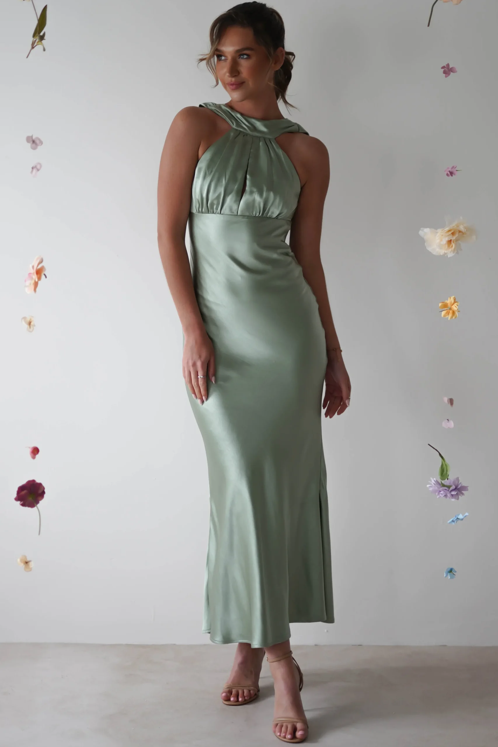 Lauryn Halter Neck Maxi Dress | Sage