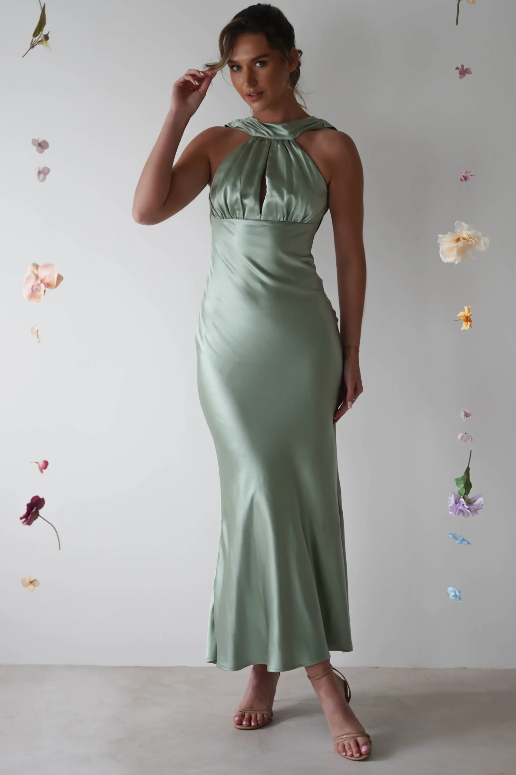 Lauryn Halter Neck Maxi Dress | Sage