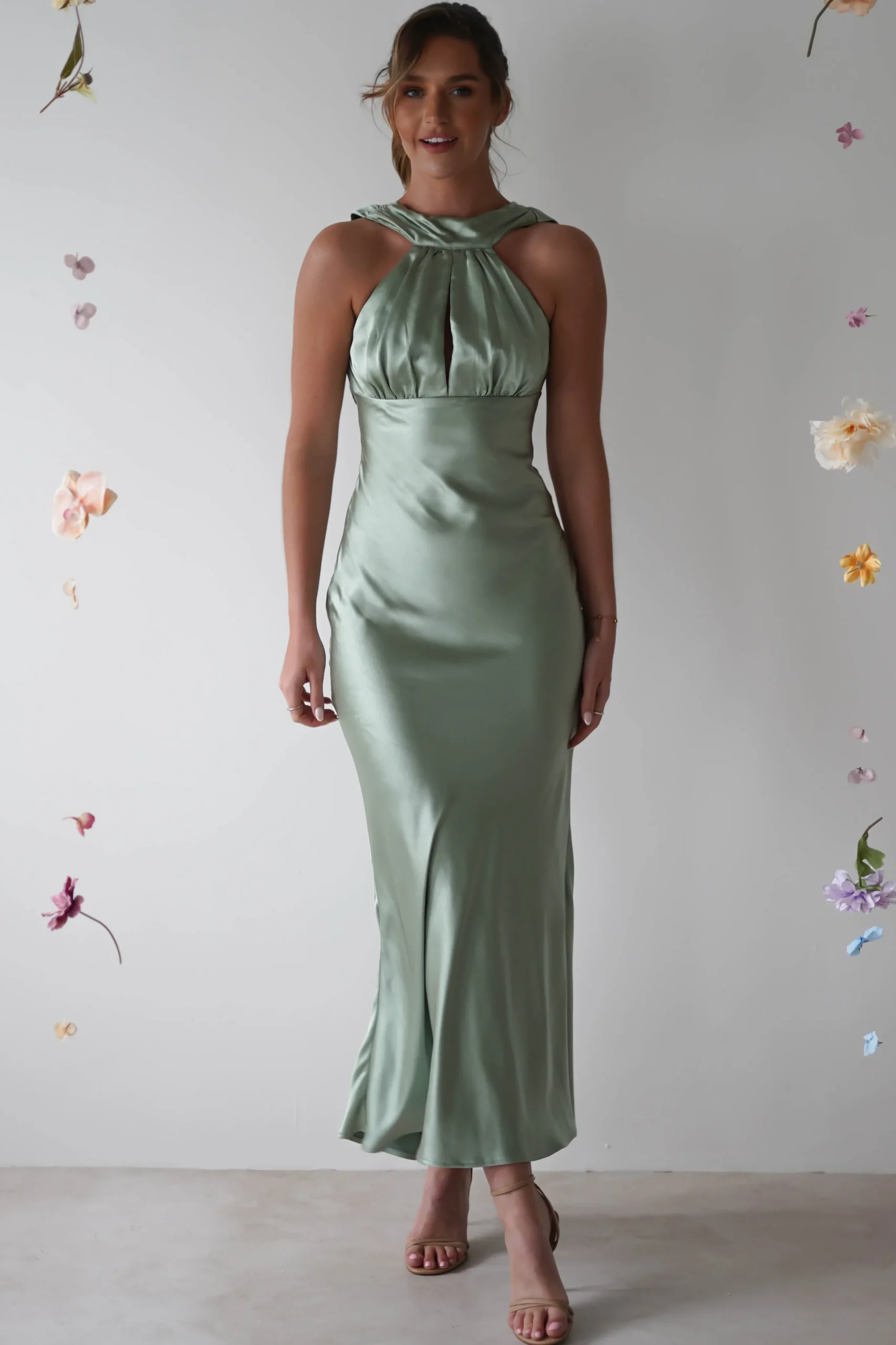 Lauryn Halter Neck Maxi Dress | Sage