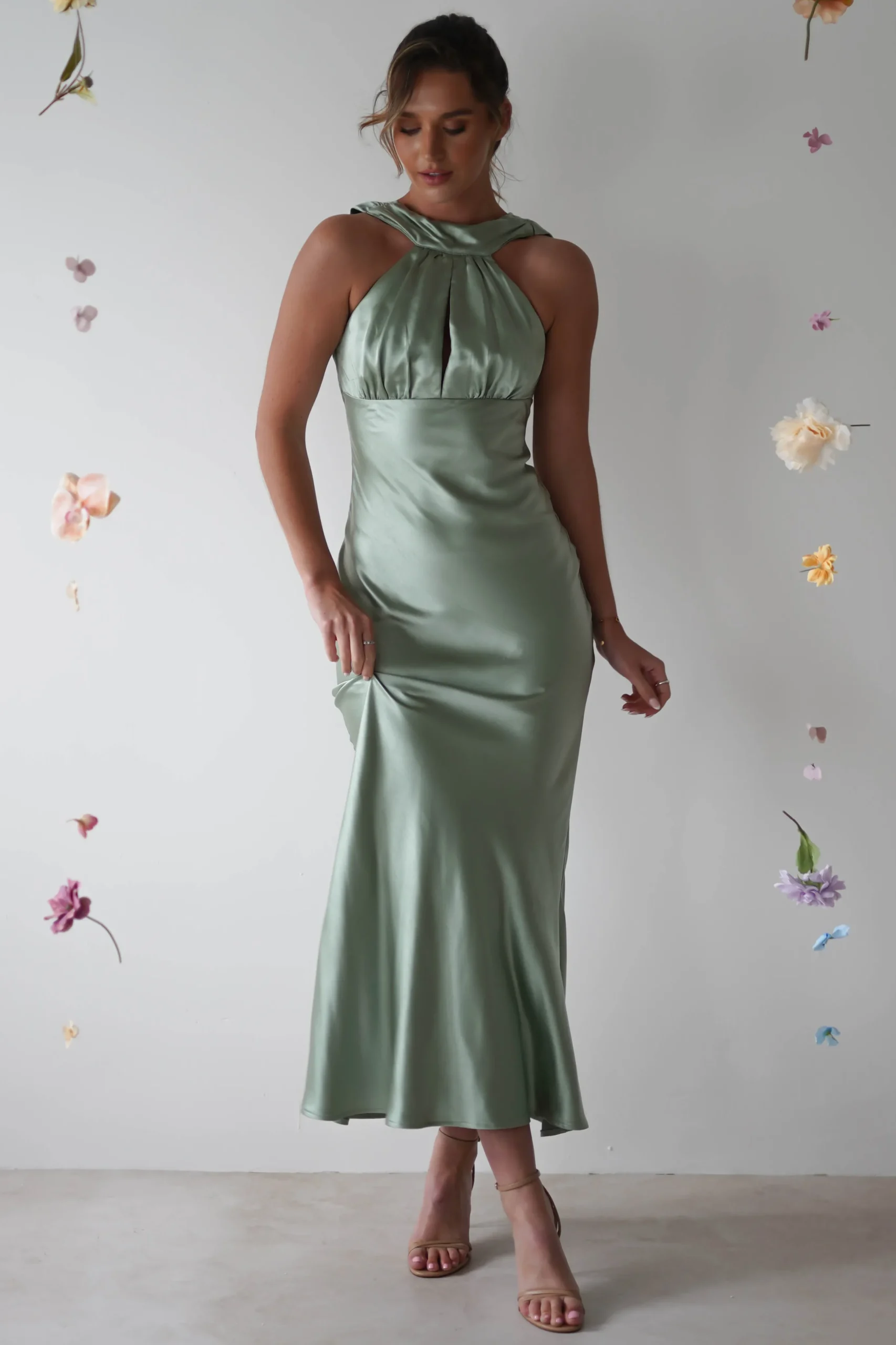 Lauryn Halter Neck Maxi Dress | Sage