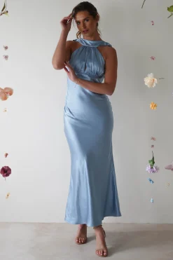 Lauryn Halter Neck Maxi Dress | Light Blue