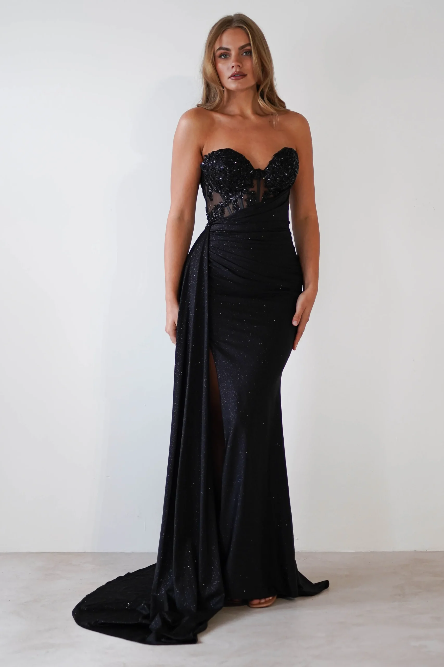 Lavelle Glitter Bodycon Gown | Black